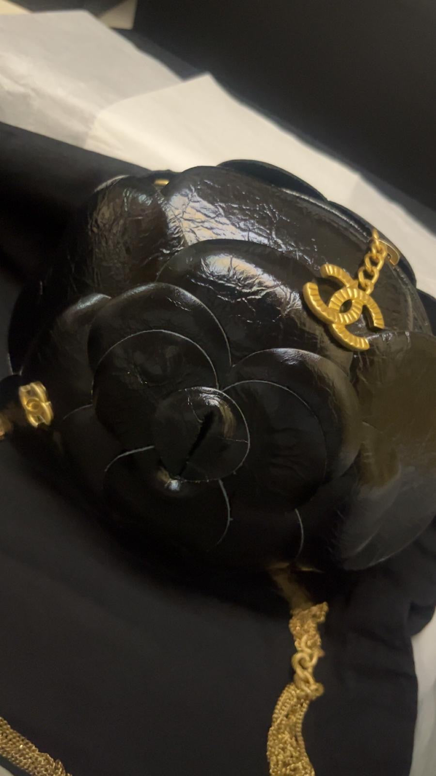 Chanel 23K Black Gold Camelia evening bag