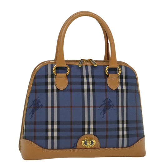 Luxury BurberrySs Nova Check Hand Bag PVC Leather Beige Blue Auth 59259