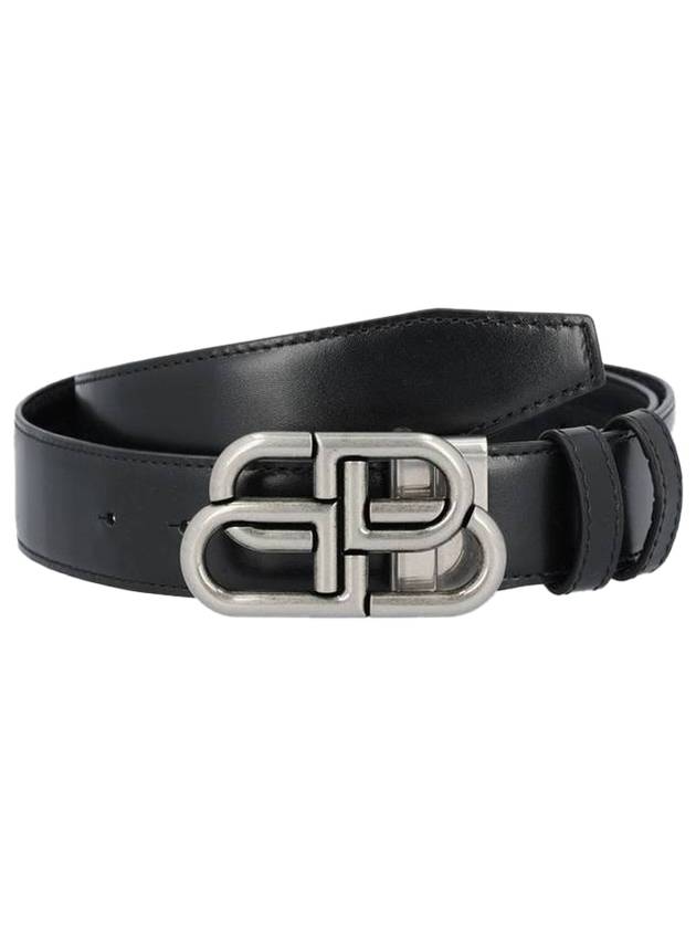 Luxury Balenciaga Trending 2026 BB Logo Reversible Leather Belt Black