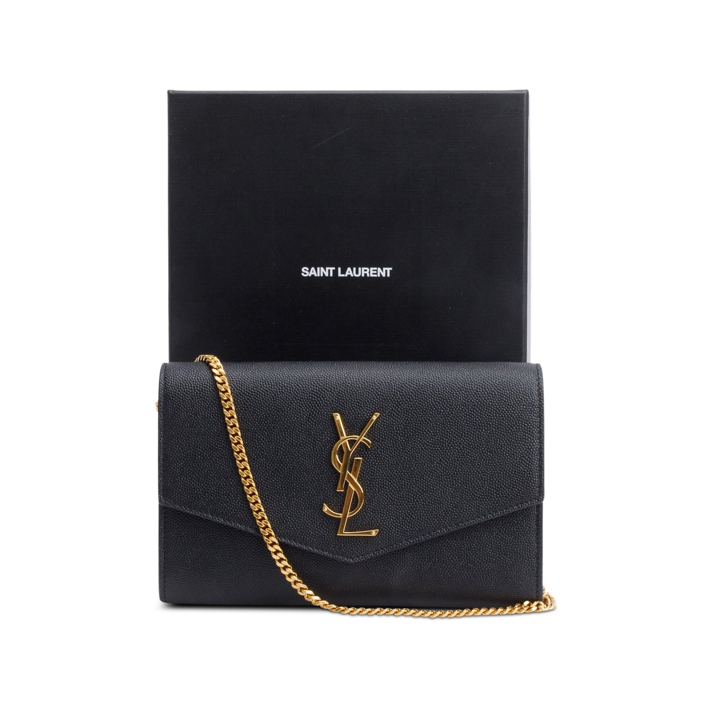 Saint Laurent 2021 Black Grain De Poudre Leather Uptown Chain Wallet