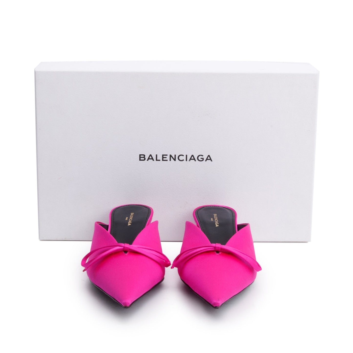 Balenciaga Pink Satin Knife Bow Slingback Pumps, Size 6