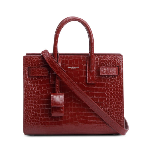 Saint Laurent Burgundy Crocodile Embossed Leather Nano Sac De Jour