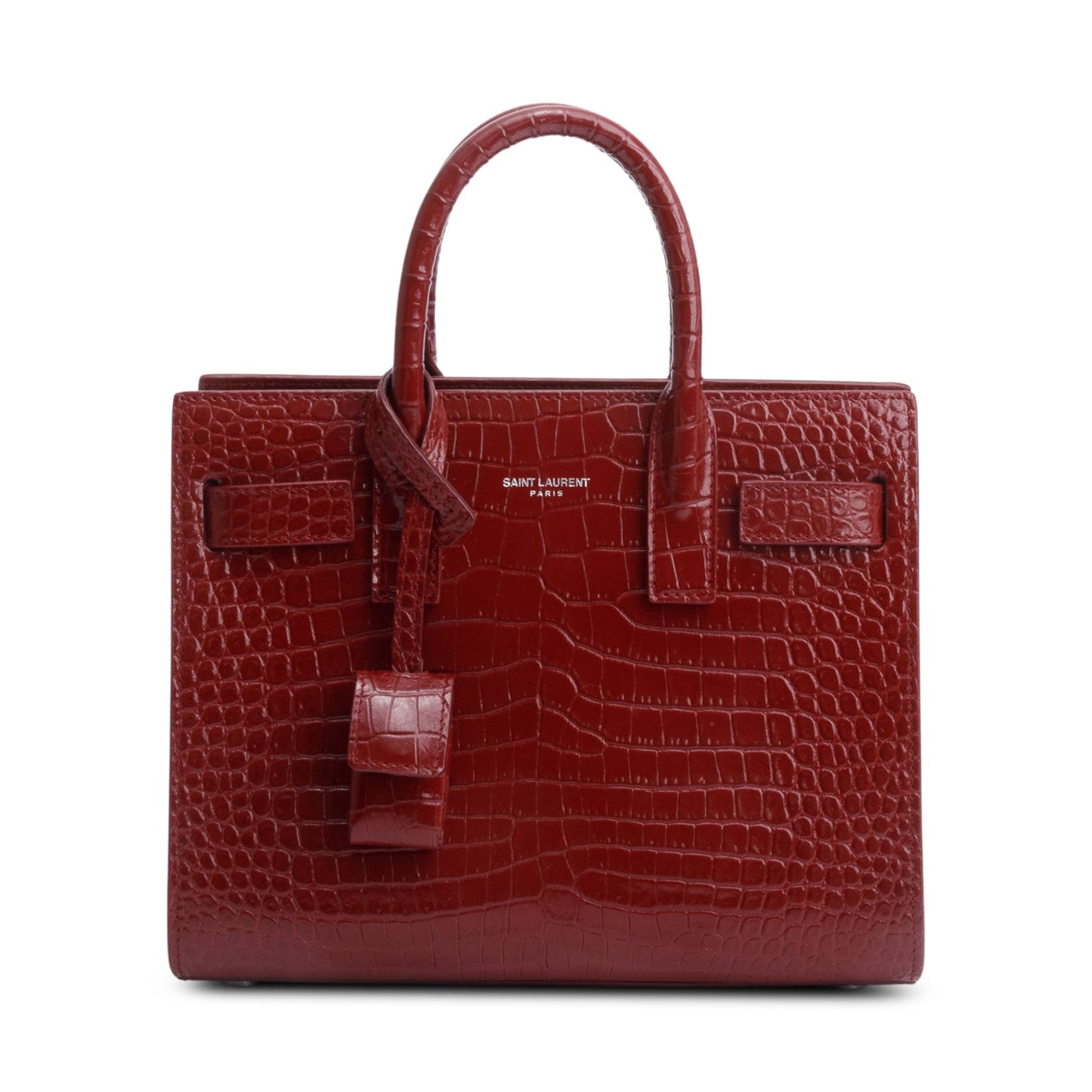 Saint Laurent Burgundy Crocodile Embossed Leather Nano Sac De Jour