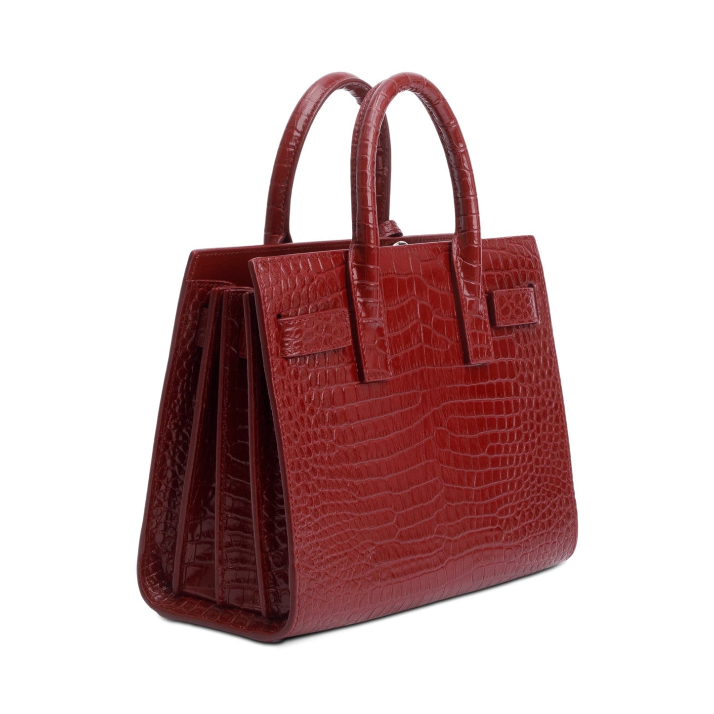 Saint Laurent Burgundy Crocodile Embossed Leather Nano Sac De Jour