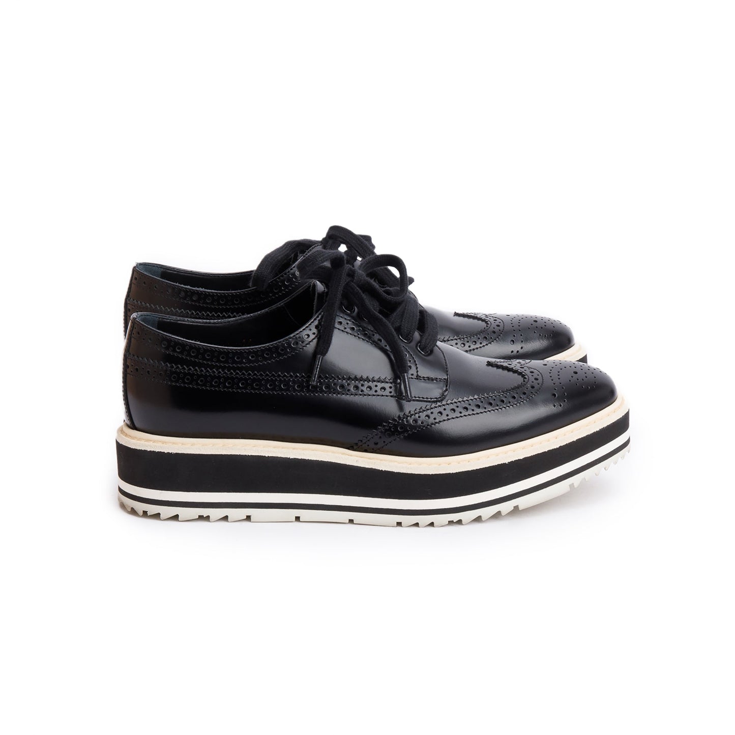 Prada Black Spazzolato Leather Eyelet Trim Laced Oxford Shoes, Size 7.5