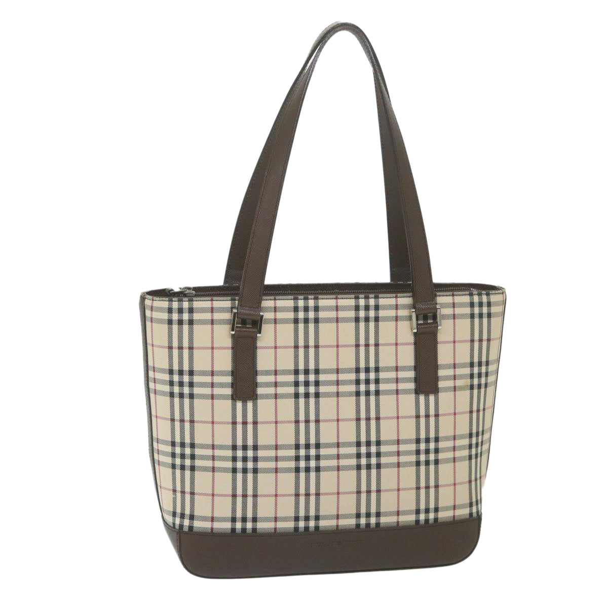Luxury Burberry Nova Check Tote Bag Nylon Beige Auth 59816