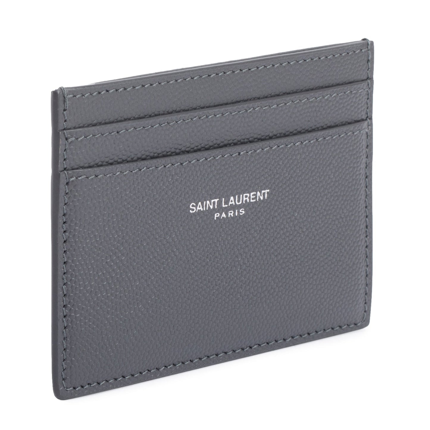 Saint Laurent 2022 Grey Grain de Poudre Leather Paris Credit Card Case