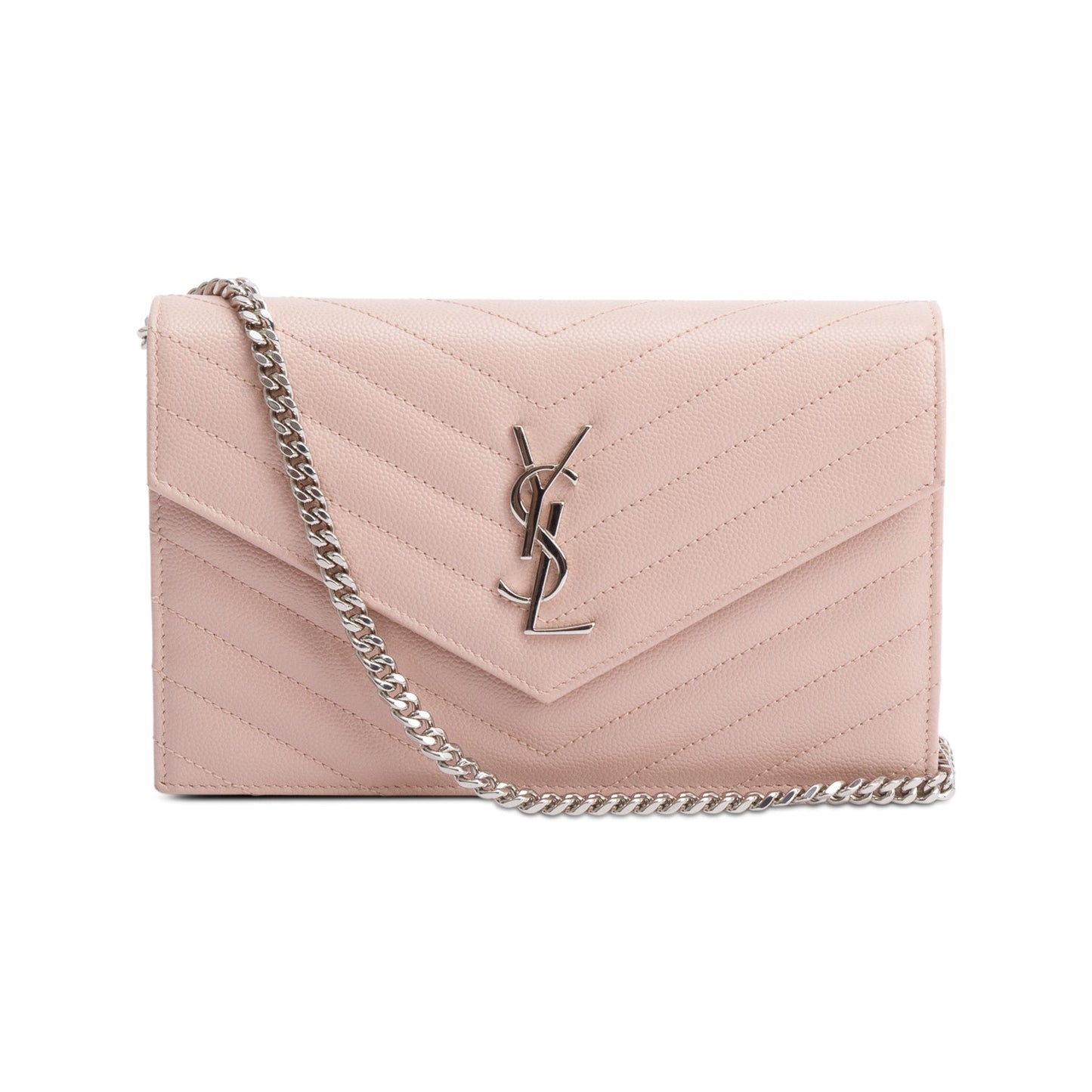 Saint Laurent Pink Cassandre Matelasse Envelope Chain Wallet