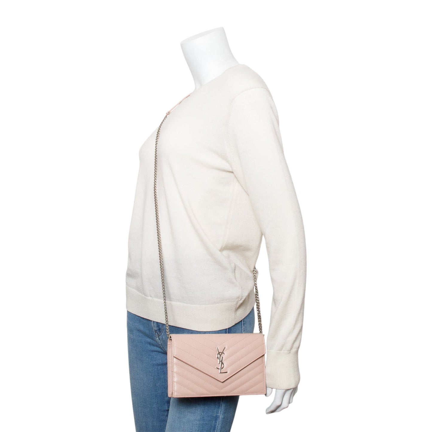 Saint Laurent Pink Cassandre Matelasse Envelope Chain Wallet