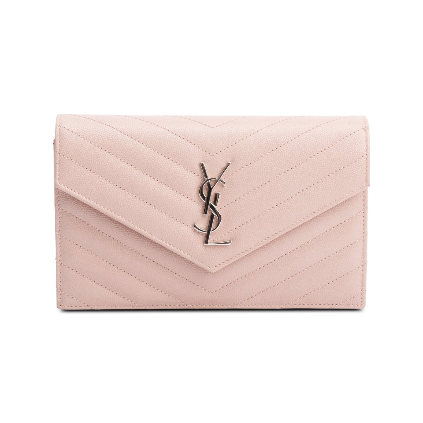 Saint Laurent Pink Cassandre Matelasse Envelope Chain Wallet