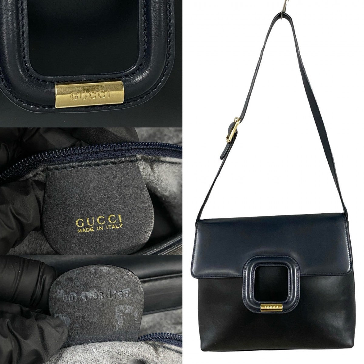 GUCCI Shoulder Bag leather Navy logo Metal Women