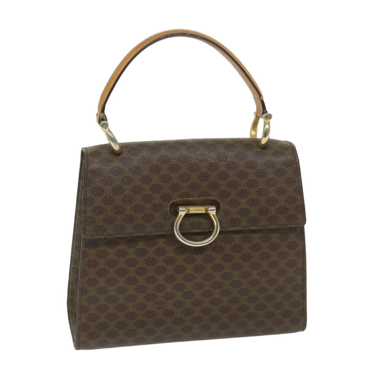 Luxury CELINE Macadam Canvas Hand Bag PVC Leather Brown  59942