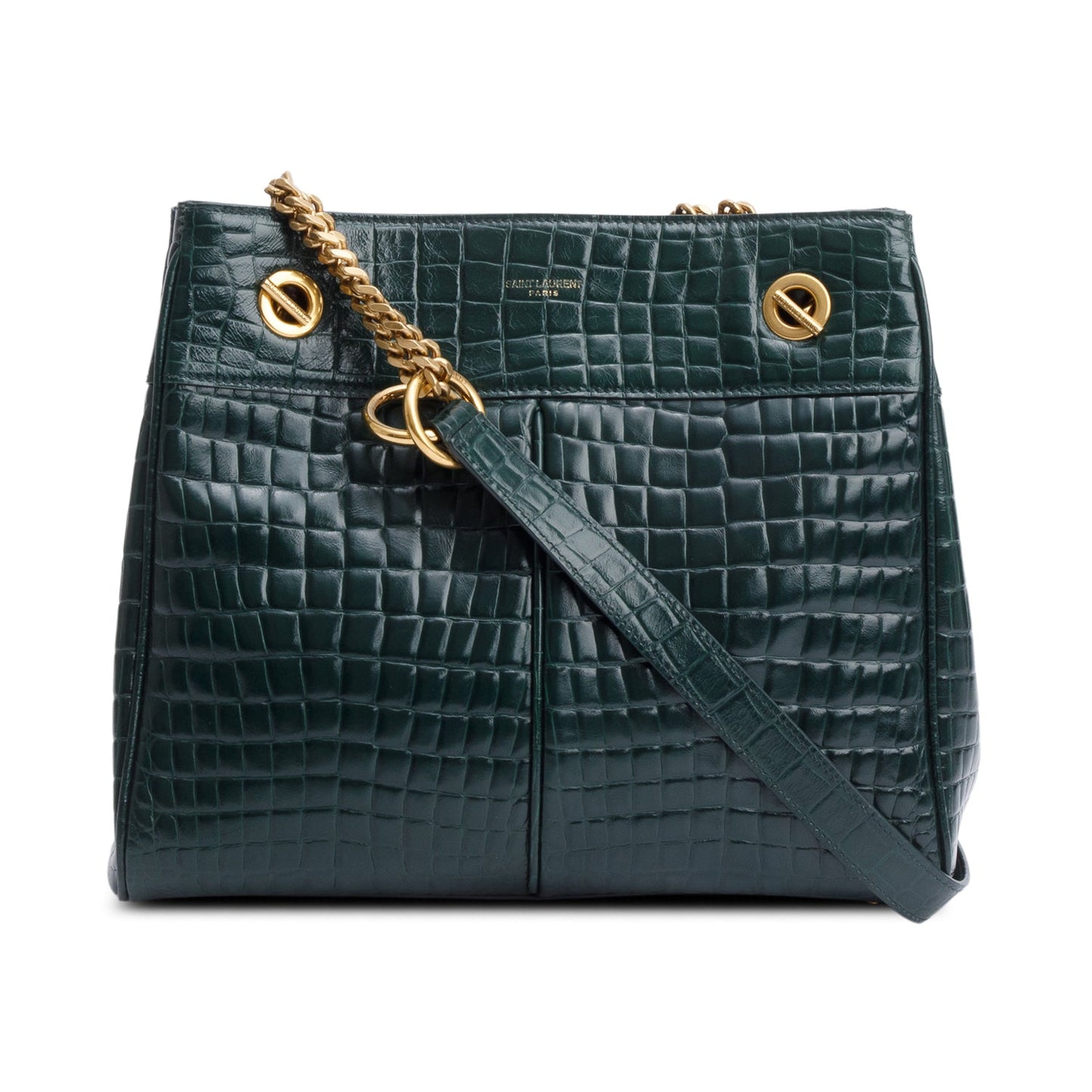 Saint Laurent 2020 Green Croc-Embossed Claude Tote