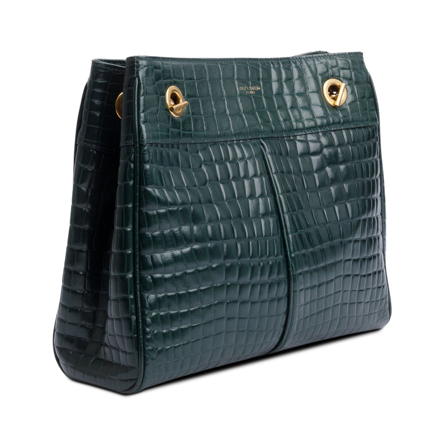 Saint Laurent 2020 Green Croc-Embossed Claude Tote