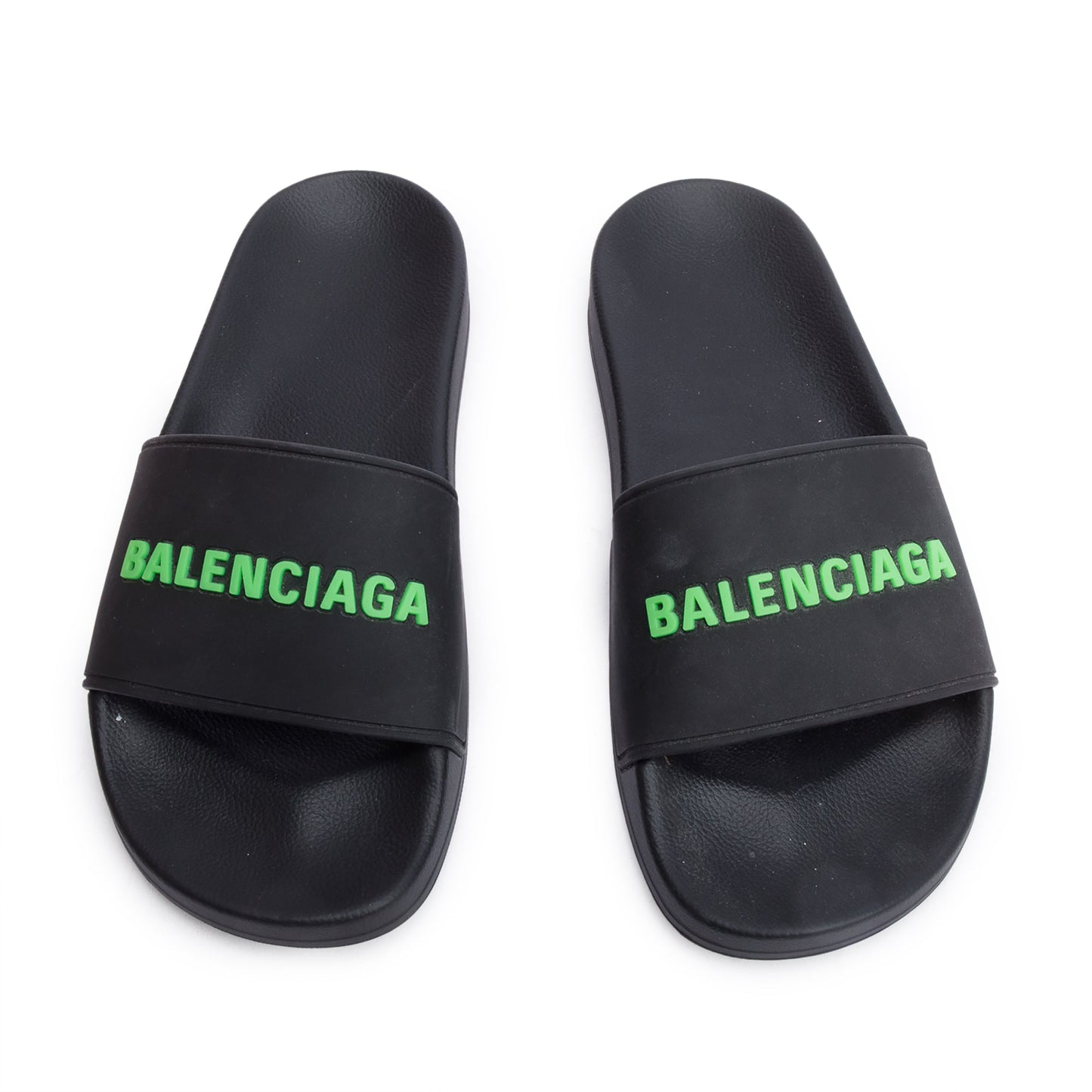 Balenciaga Black Rubber Printed Logo Pool Slide Sandals, Size 37