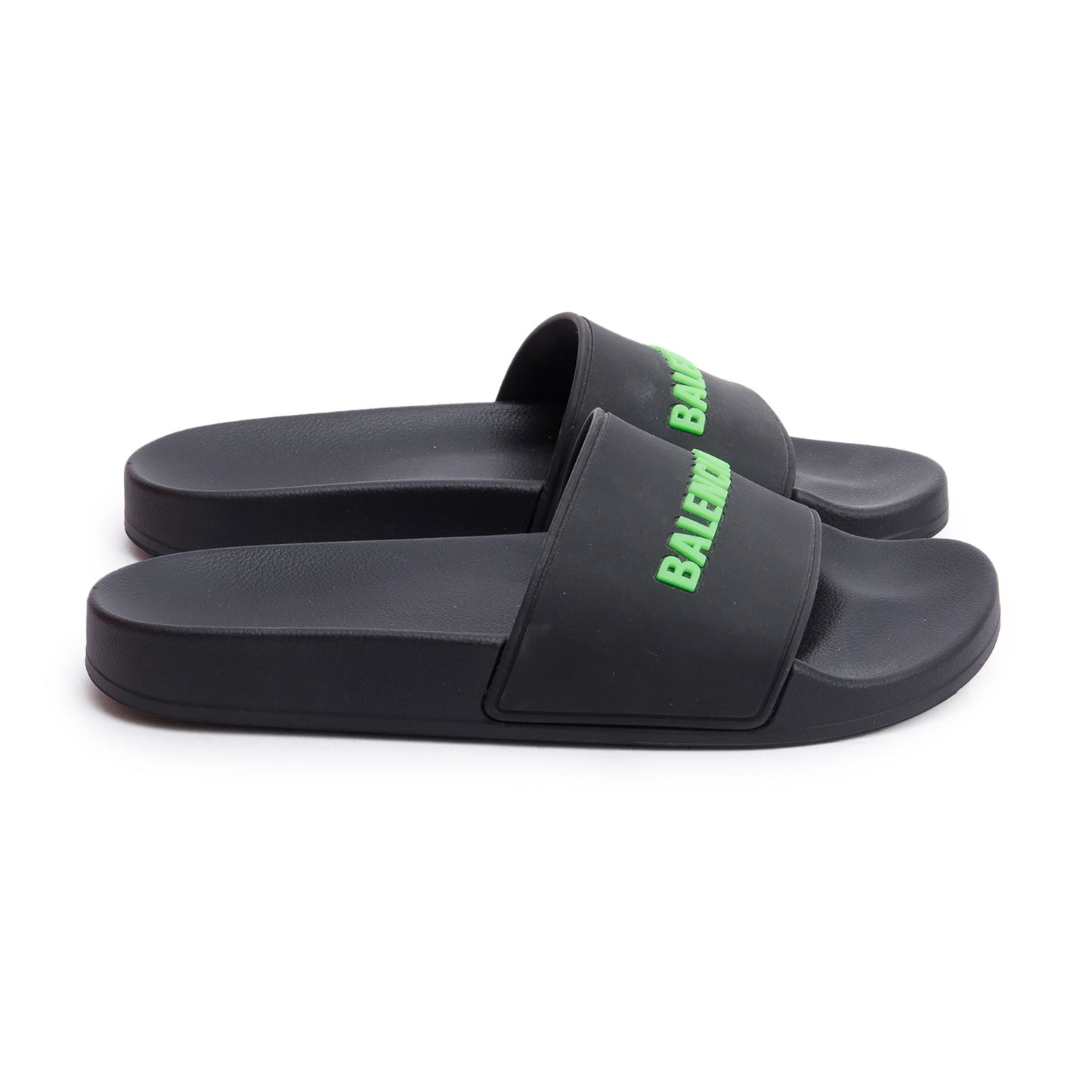Balenciaga Black Rubber Printed Logo Pool Slide Sandals, Size 37