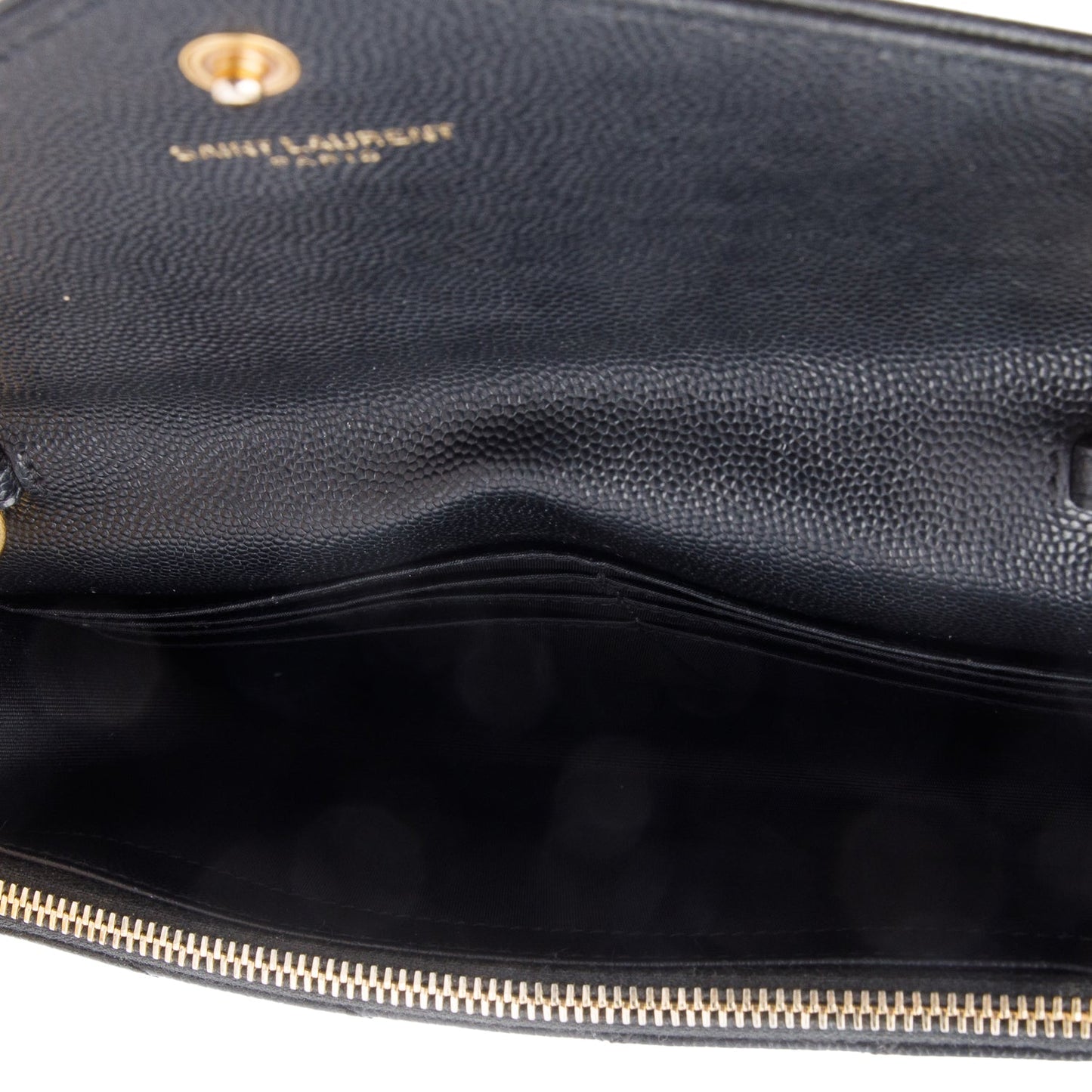 Saint Laurent Black Grain De Poudre Leather Cassandre Envelope Chain Wallet