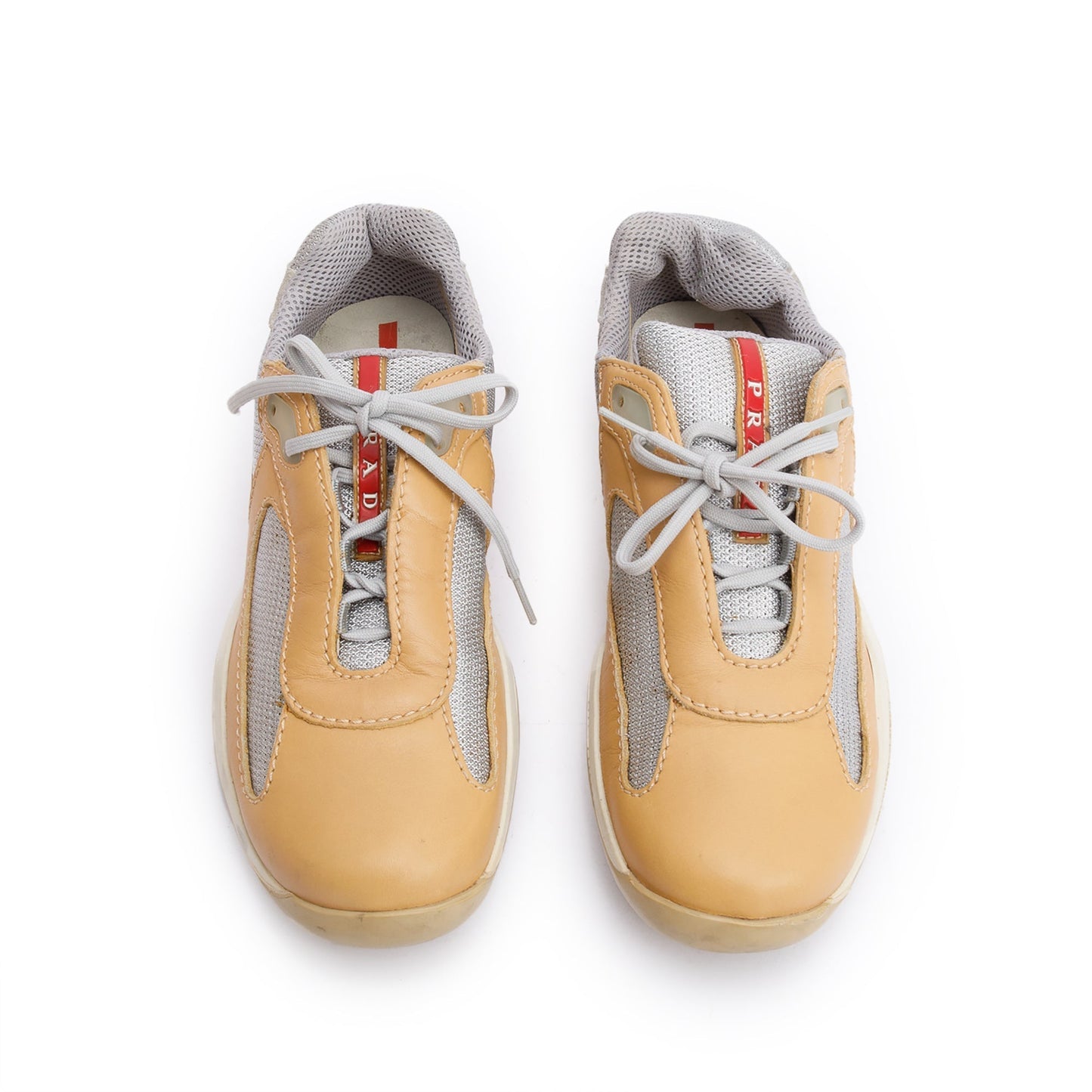 Prada Grey Nylon Beige Leather Linea Rossa Sneakers, Size 40