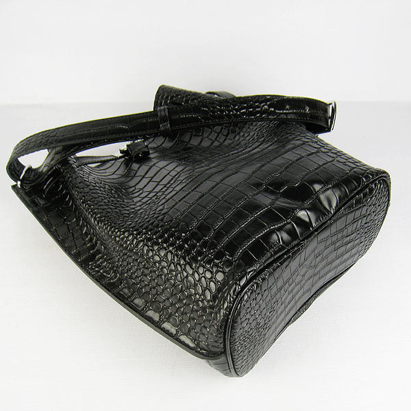 Luxury Hermes Crocodile Vein Shoulder Bag H2804 Black Silver