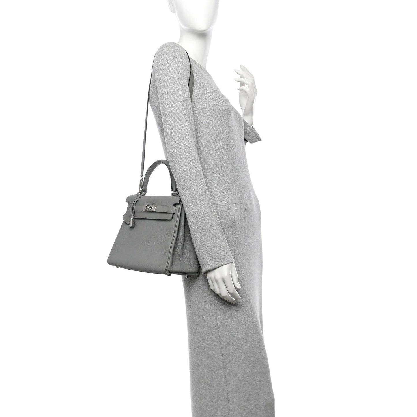 Hermes Togo Horseshoe Kelly Retourne 28 Gris Mouette