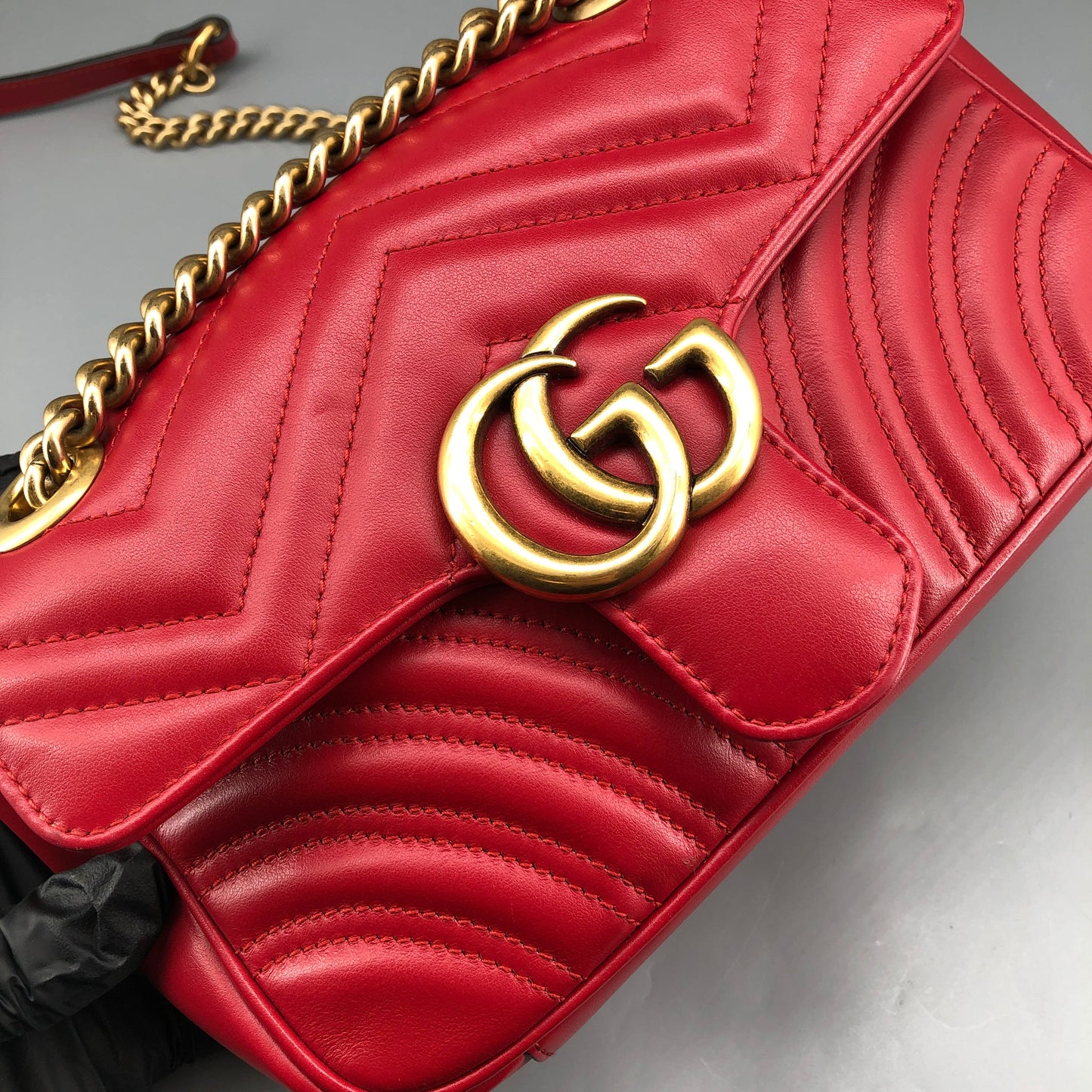 Gucci Red Quilted GG Marmont Chain Shoulder Bag