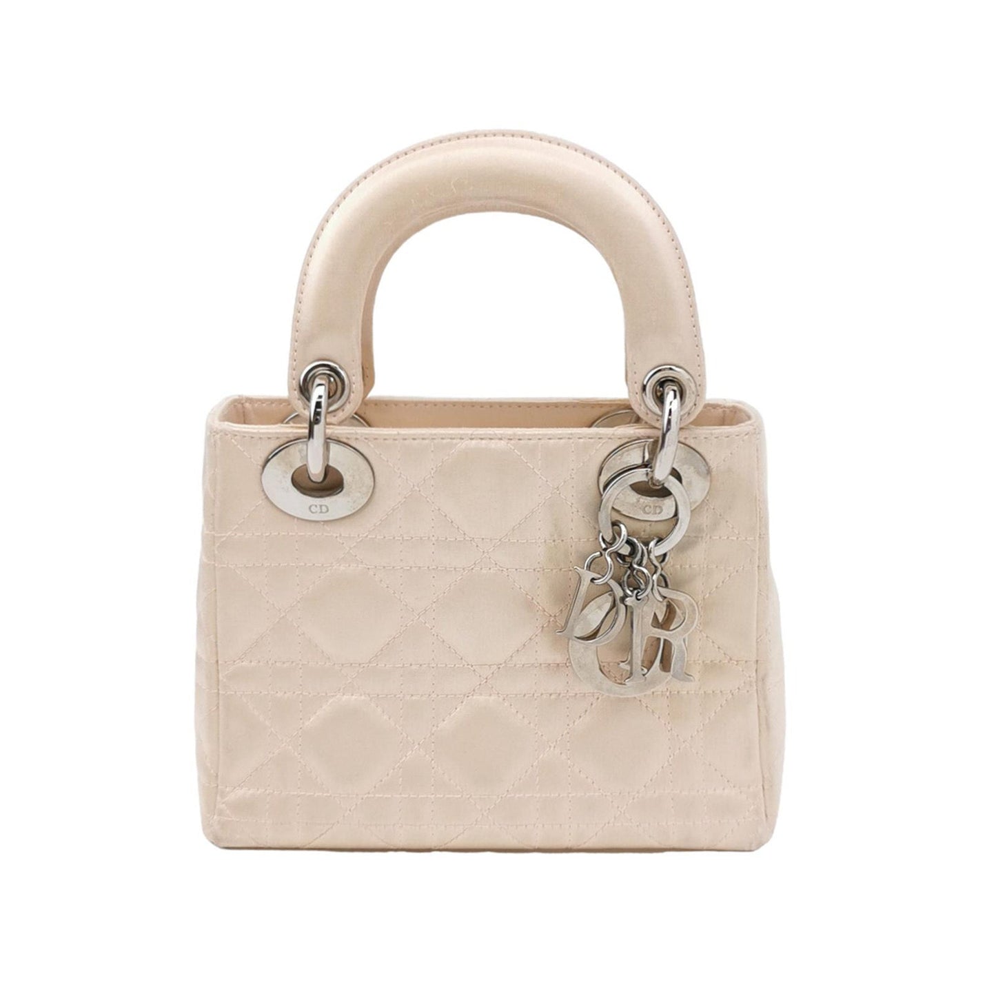 Lady Dior Mini 2004 Beige Silk Handbag Silver Hardware