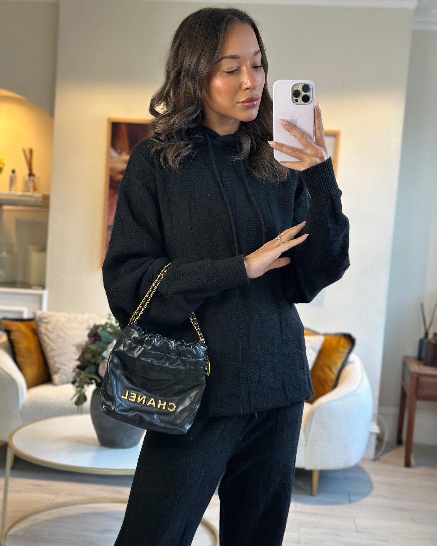 Chanel Mini 22 Bag in Black Shiny Calfskin with Gold Hardware