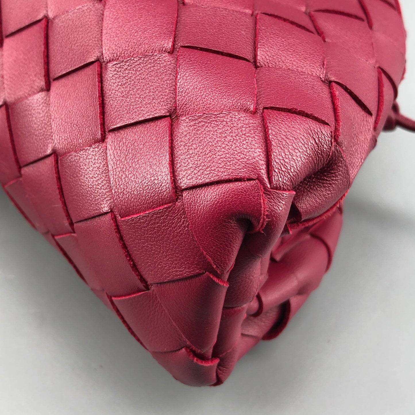 Bottega Veneta Wine Red Intrecciato Woven Mini Pouch Crossbody Bag
