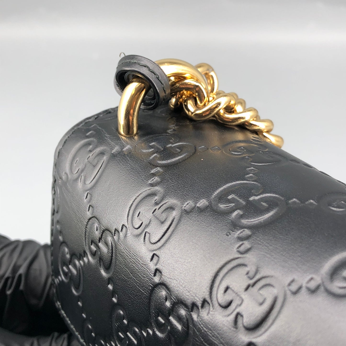 Gucci Black GG Embossed Leather Padlock Shoulder Bag