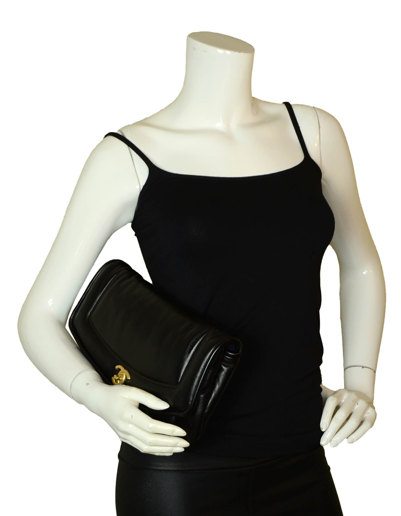 Chanel 2019 NWT Black Shiny Lambskin Puffy Clutch Bag
