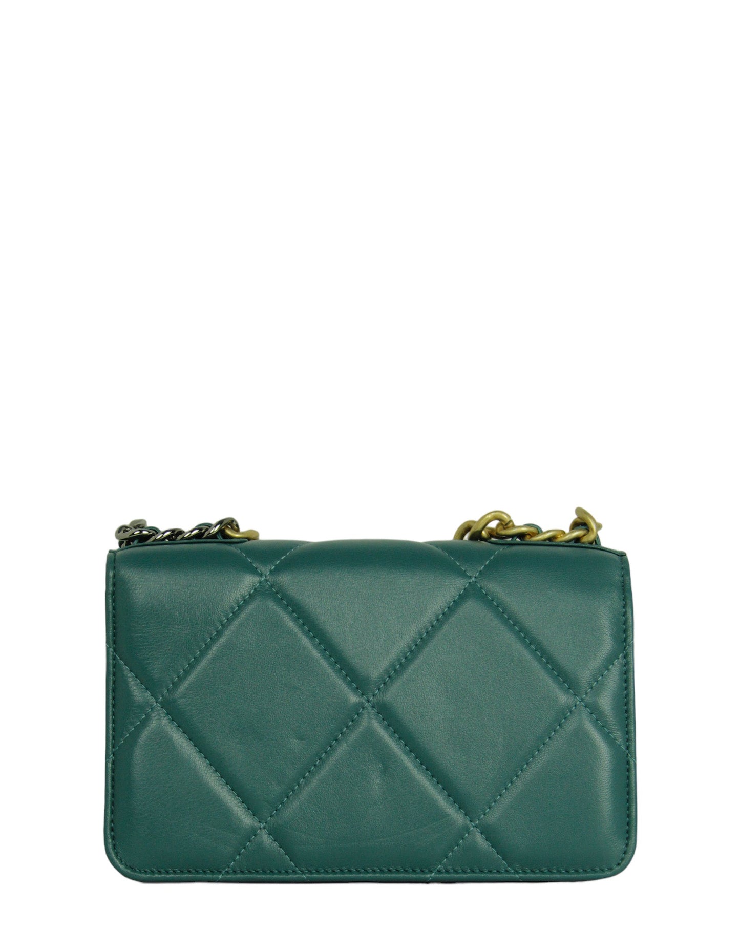 Chanel Blue-Green Lambskin Quilted 19 Wallet On Chain WOC Crossbody Bag
