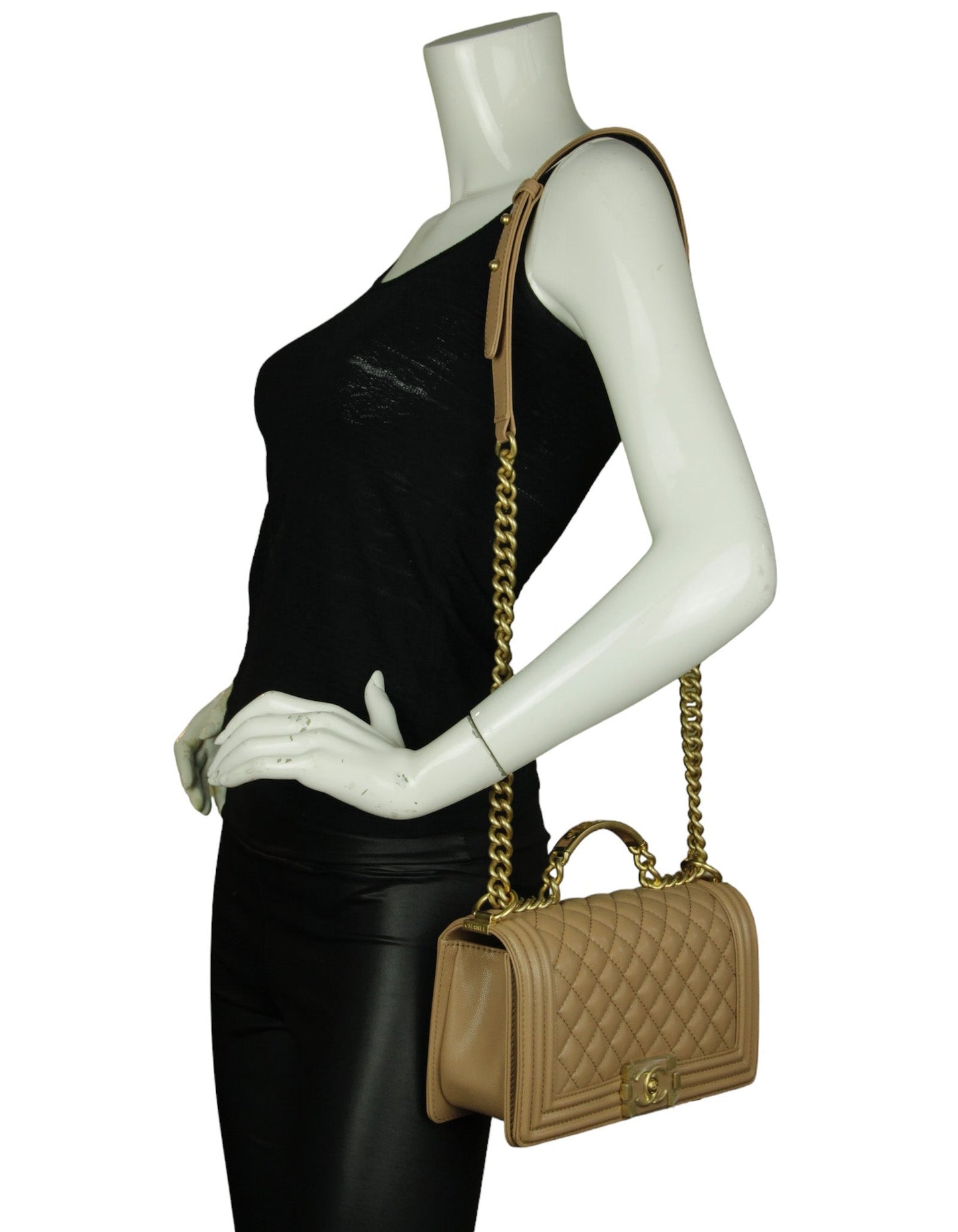 Chanel 2023 NWT Dark Beige Caviar Medium Top Handle Boy Handbag