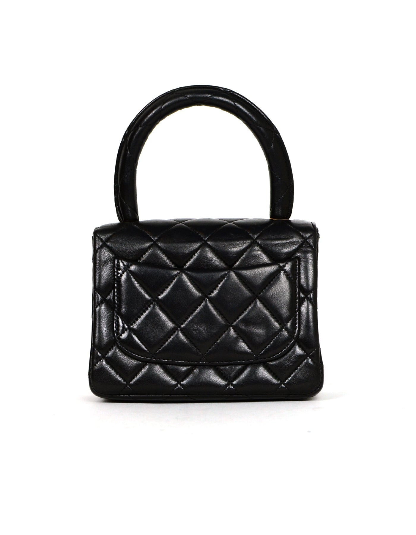 Chanel '90s Black Lambskin Leather Quilted Micro Mini Kelly Flap Bag