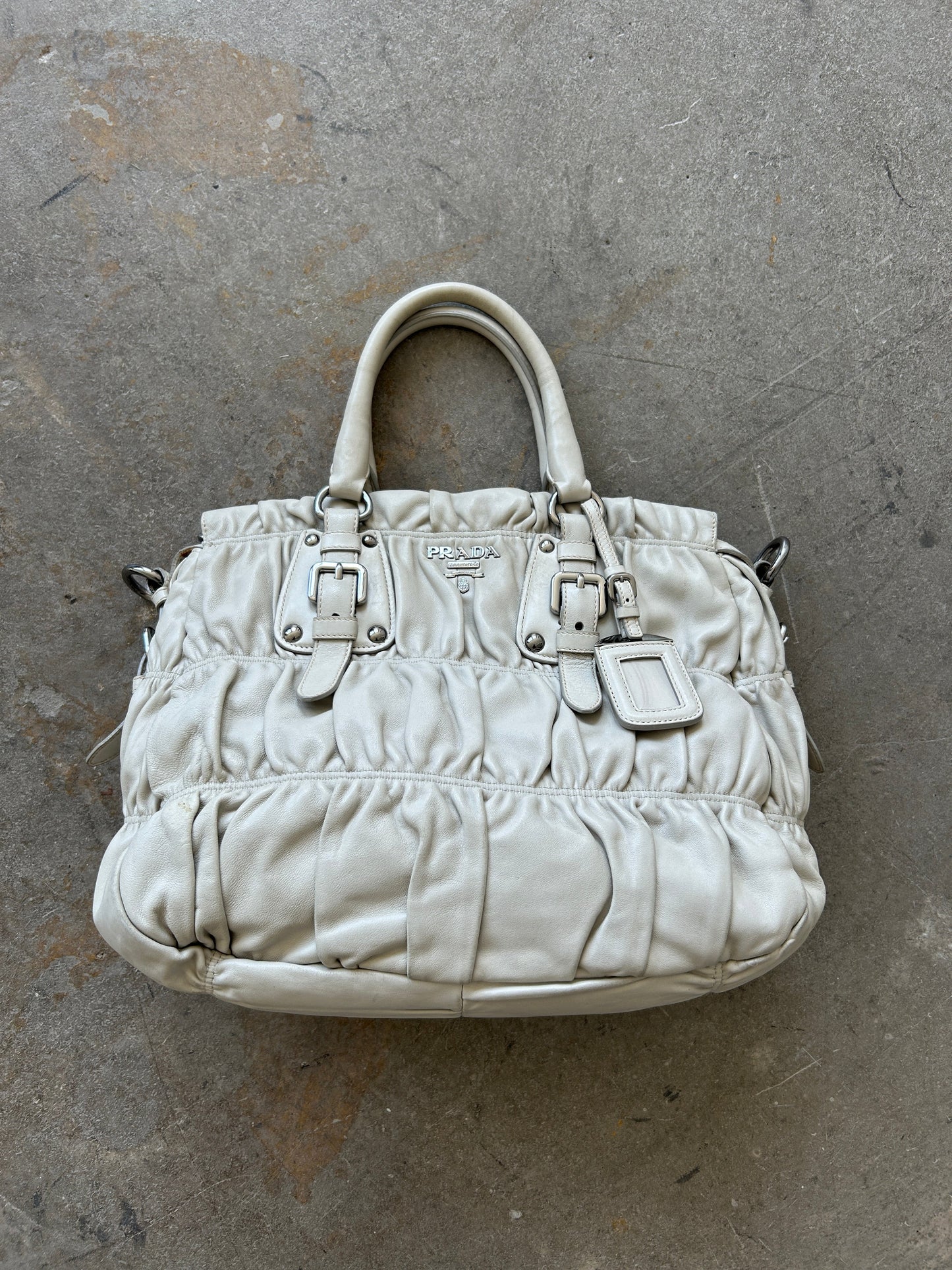 Prada Cream Leather Tessuto Gaufre Satchel Bag (with extension strap)