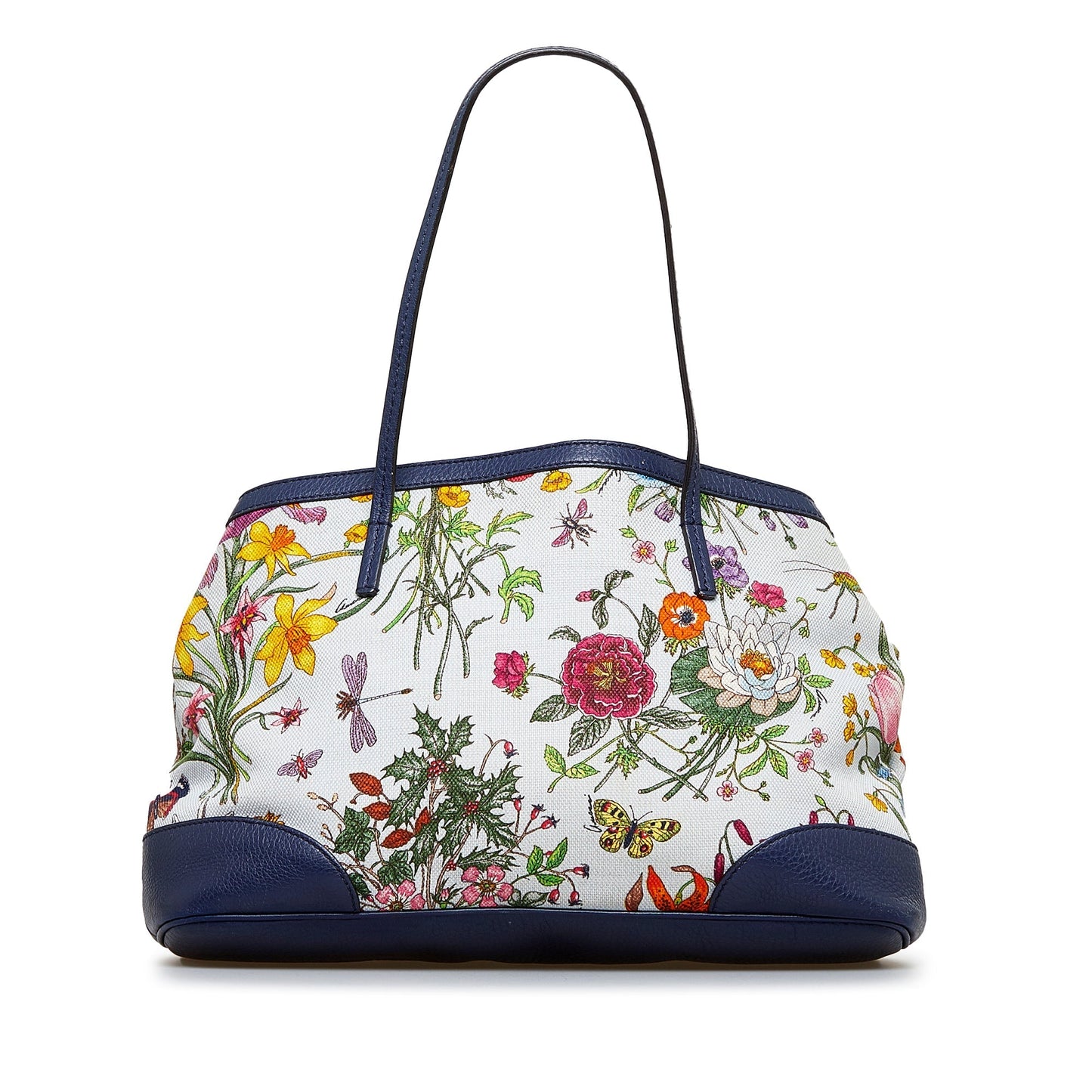 Gucci Flora White Leather Canvas Tote