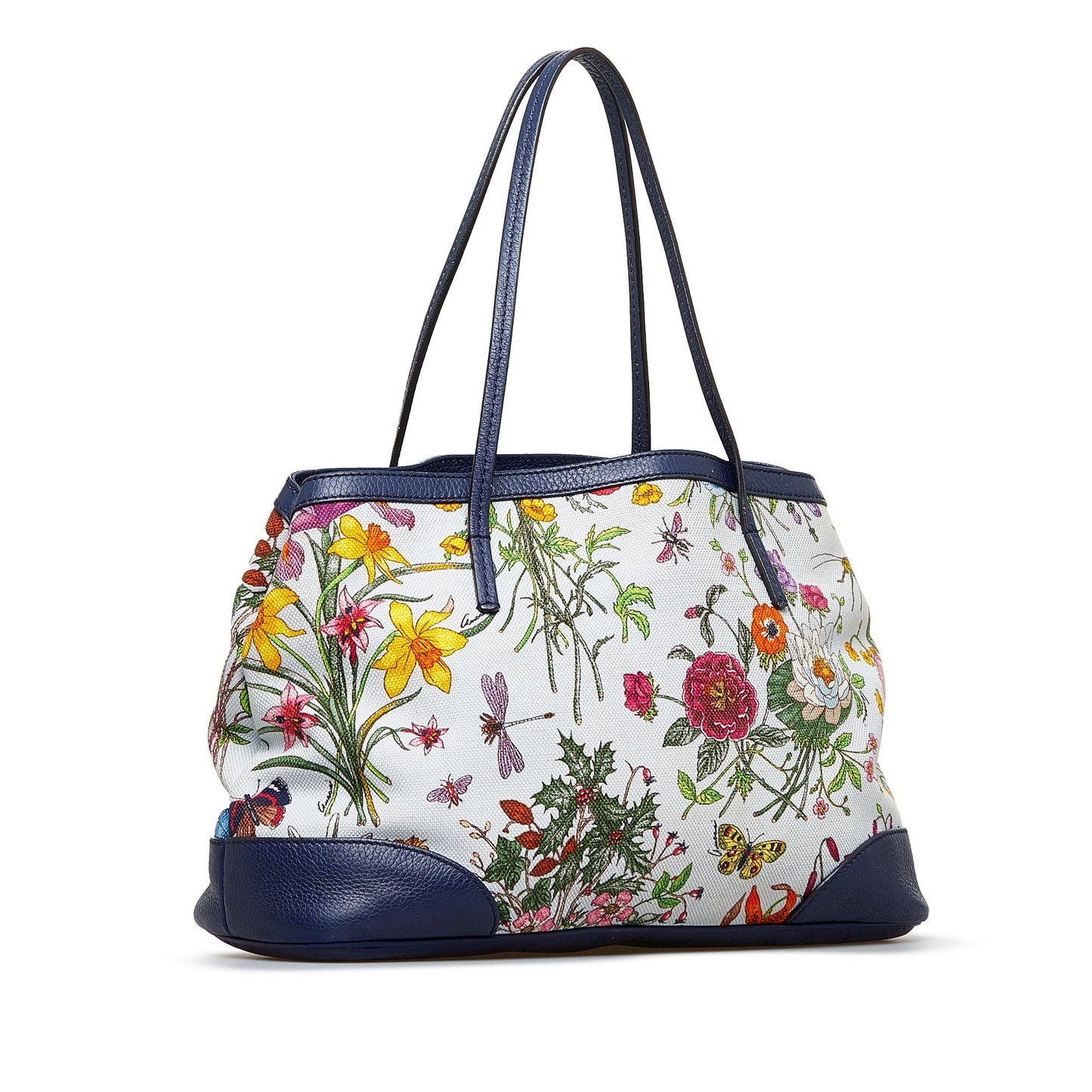 Gucci Flora White Leather Canvas Tote