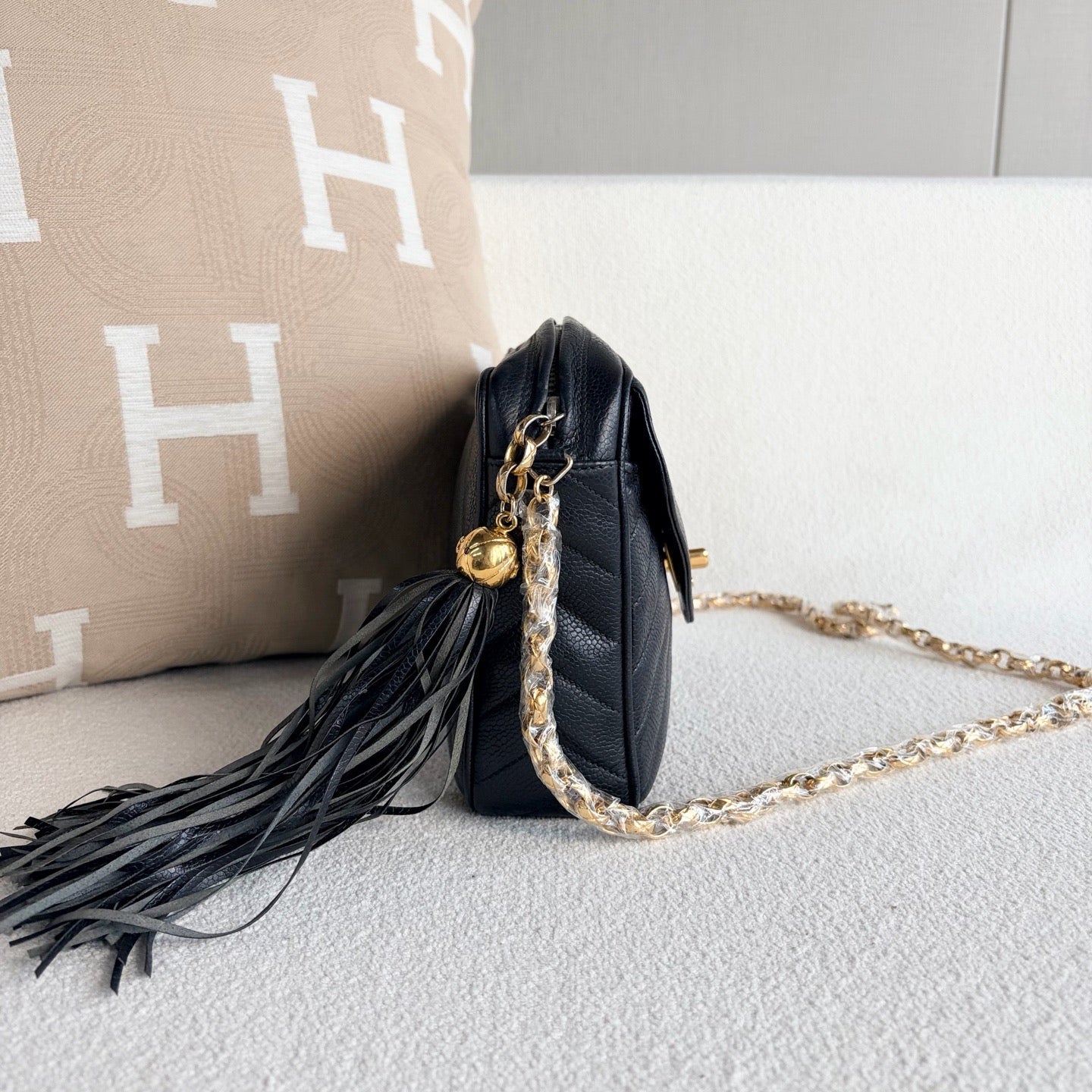 Chanel Caviar Chevron Quilted Tassel Camera Case