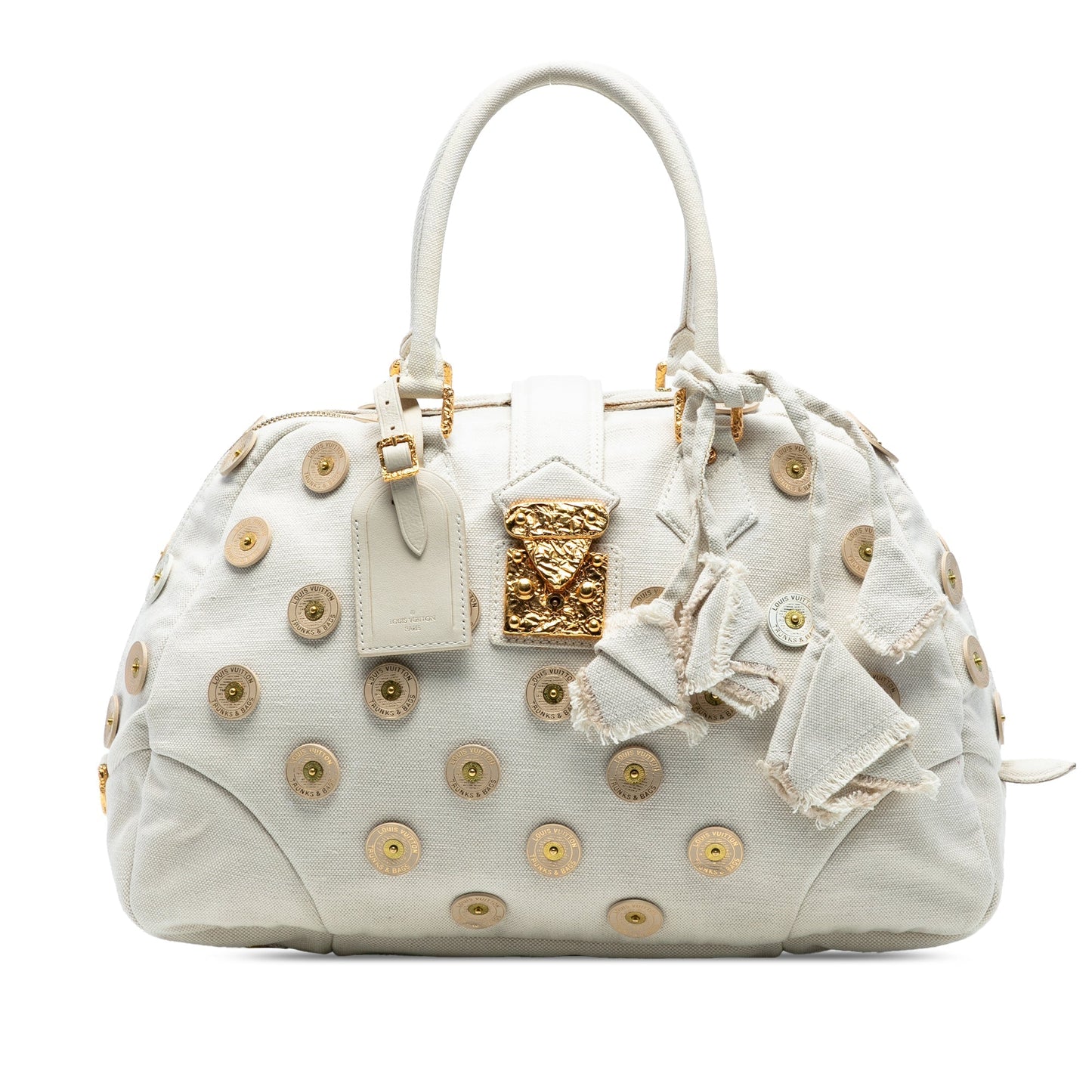 White Louis Vuitton Polka Dots Bowly Handbag