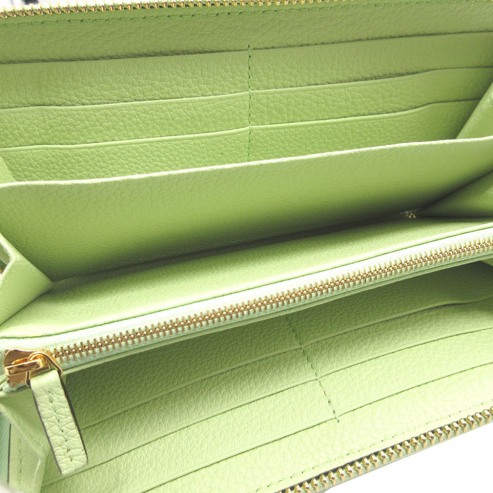 GUCCI Long Wallet Purse 658691 leather Light green Zip Around logo Women