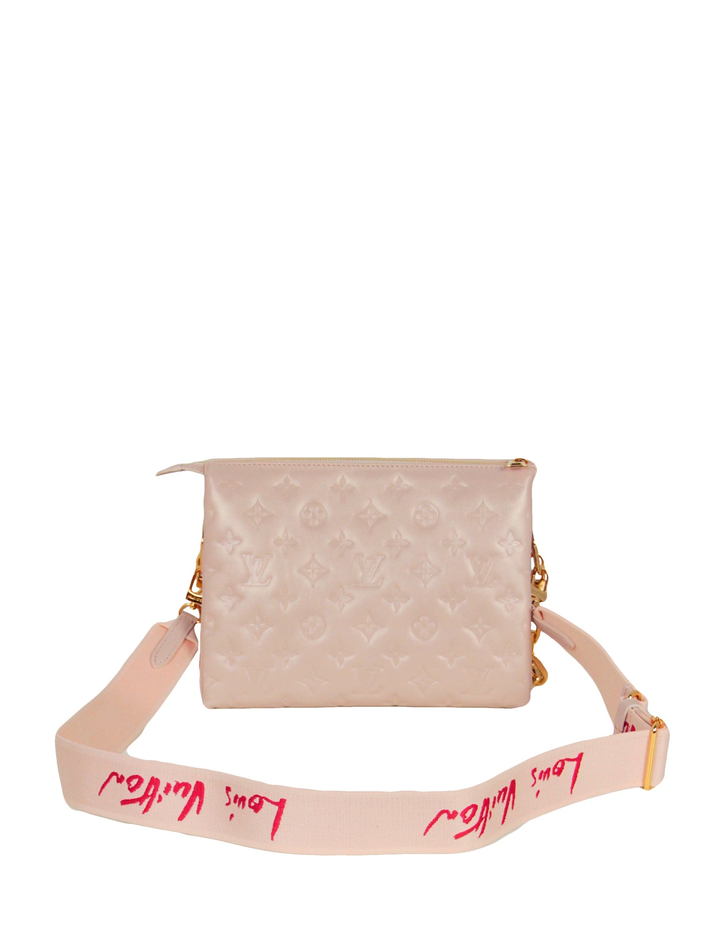 Louis Vuitton Metallic Dragee Pink Lambskin Embossed Monogram Fall In Love Coussin PM