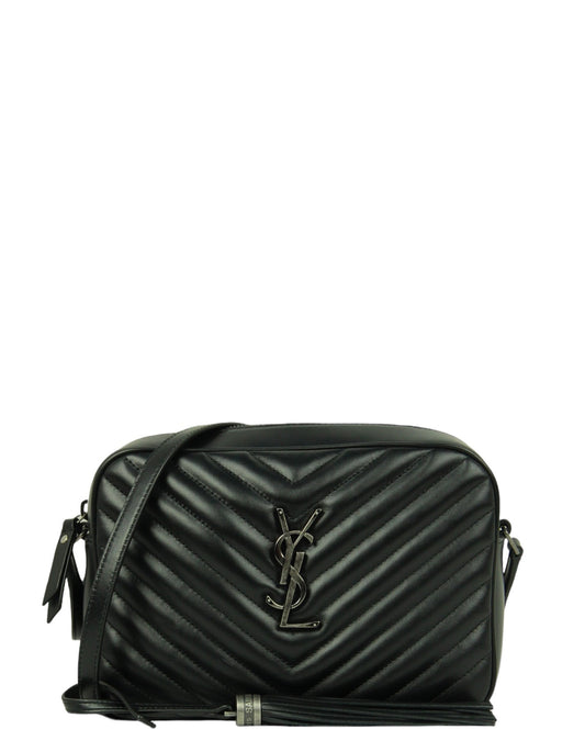 Saint Laurent Black Calfskin Matelasse Monogram Lou Camera Bag