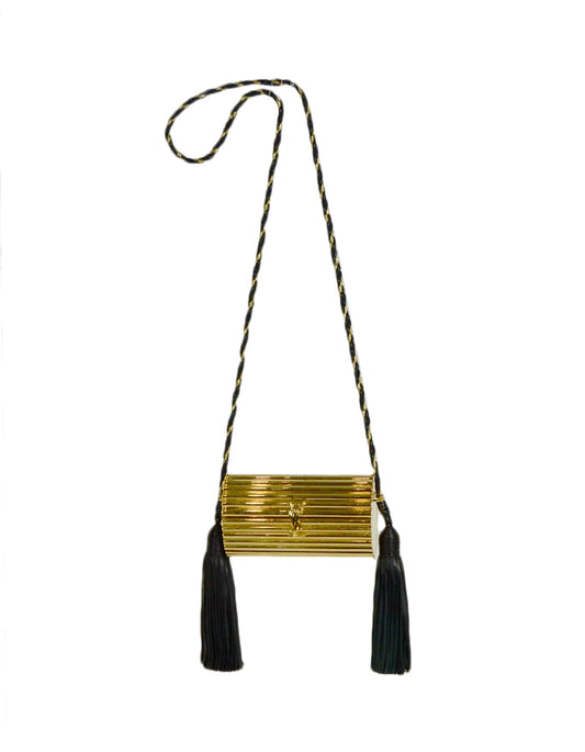 Saint Laurent Gold Plexiglass Opium Minaudiere w/ Leather Tassel