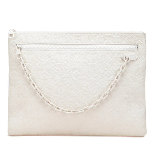 White Louis Vuitton Monogram Taurillon A4 Pouch Clutch Bag