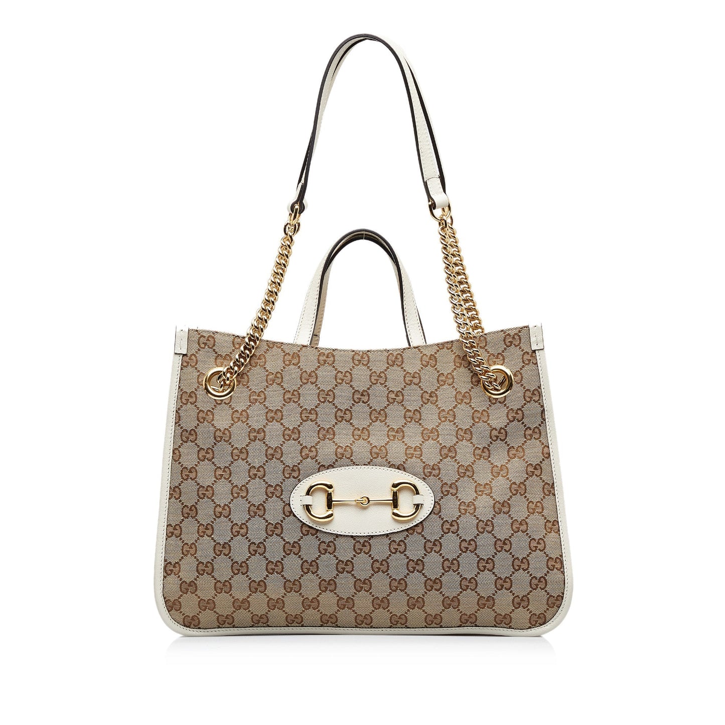 Gucci Horsebit Brown Leather Canvas Tote Style 1