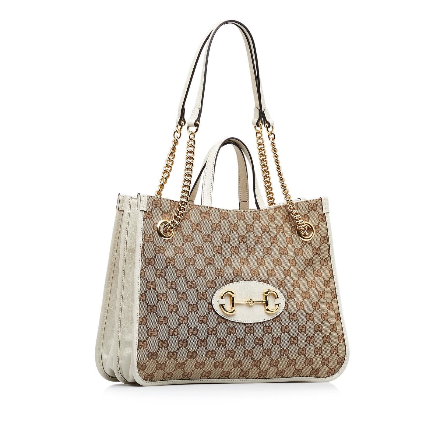 Gucci Horsebit Brown Leather Canvas Tote Style 1