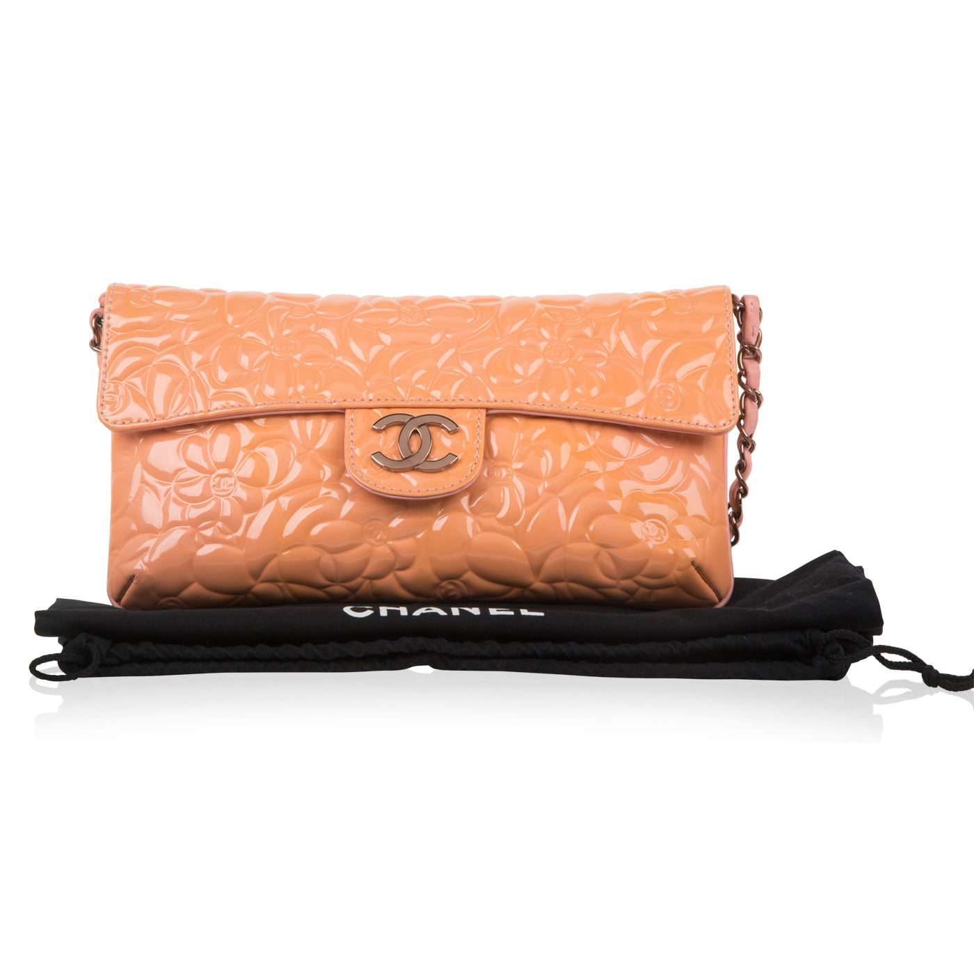 Chanel Peach Patent Camellia Bag
