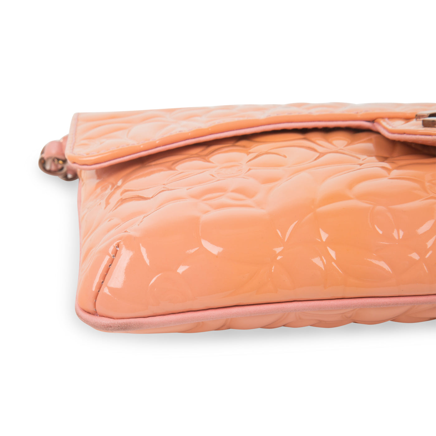 Chanel Peach Patent Camellia Bag