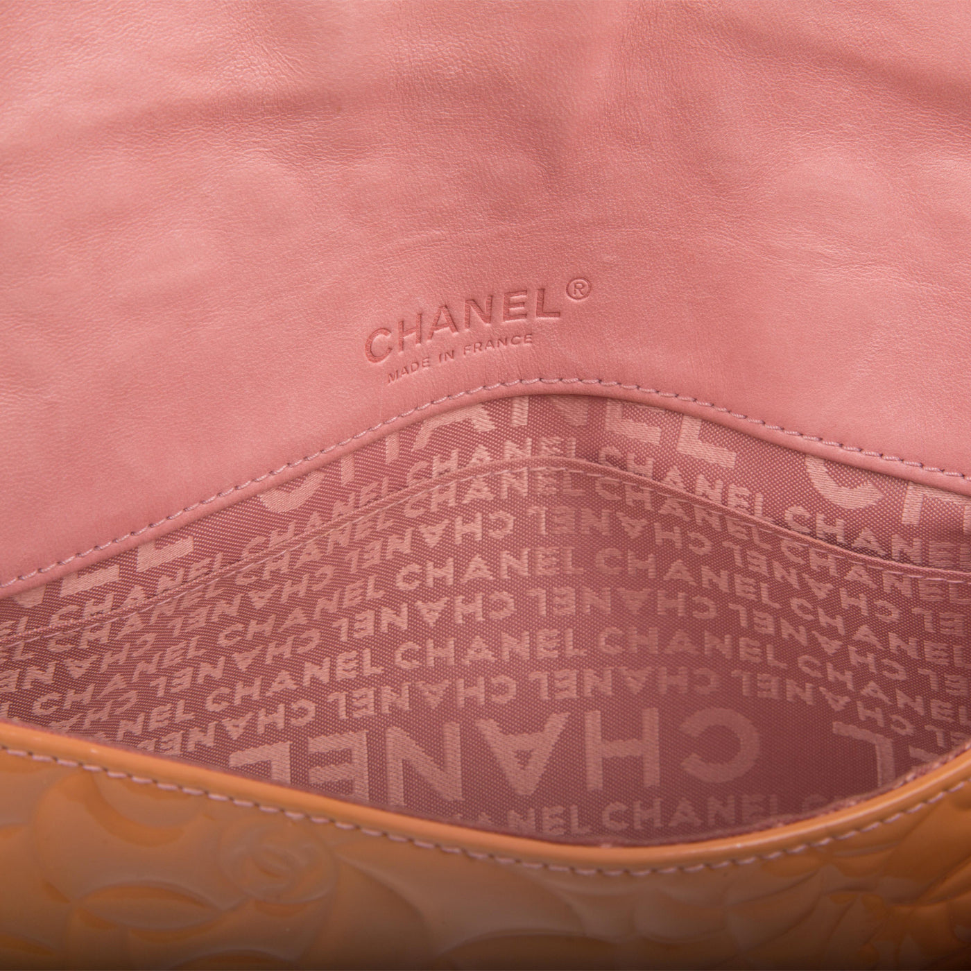 Chanel Peach Patent Camellia Bag