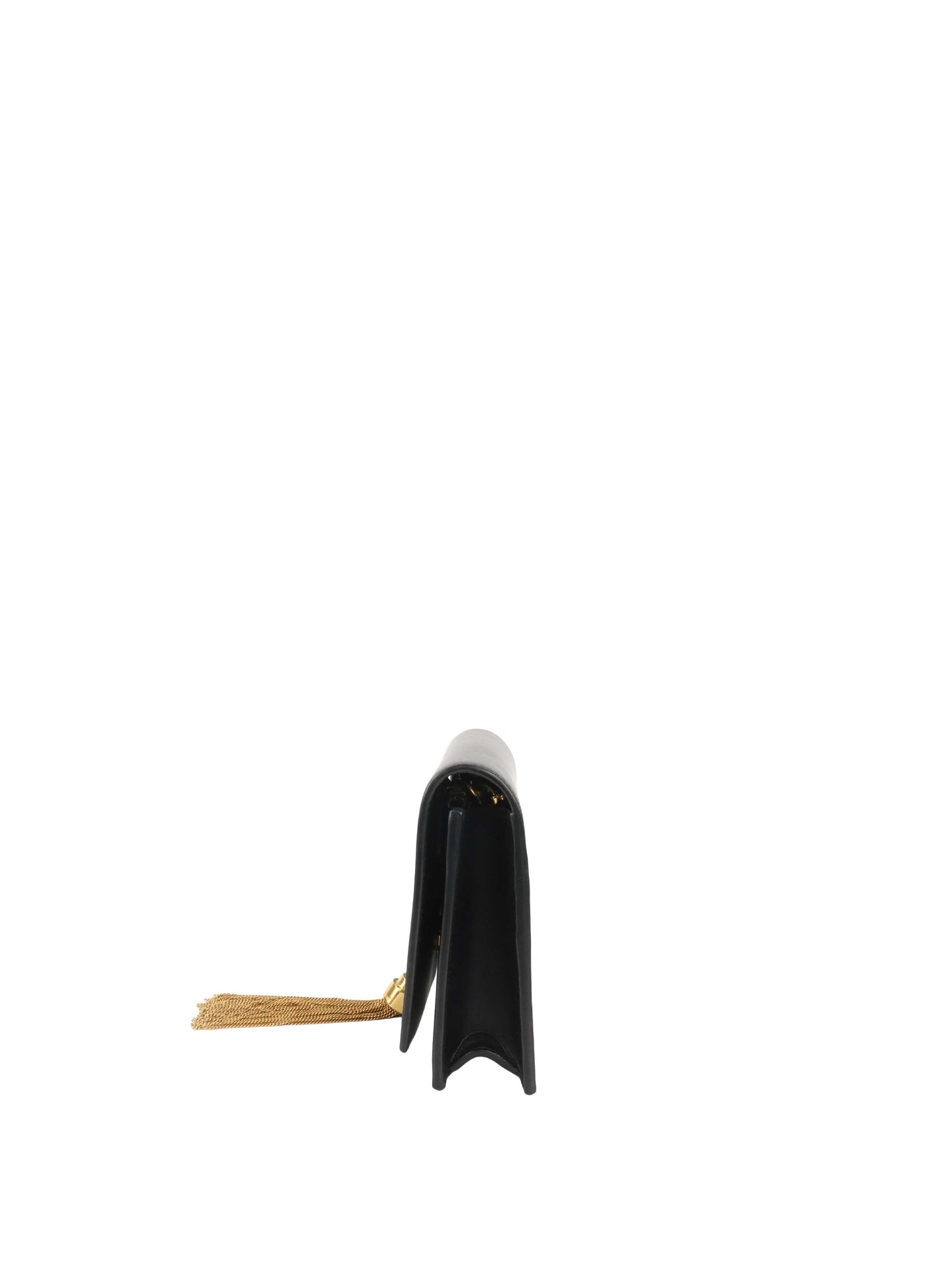 Saint Laurent Small Black Kate Wallet on Chain with Gold Tassel.