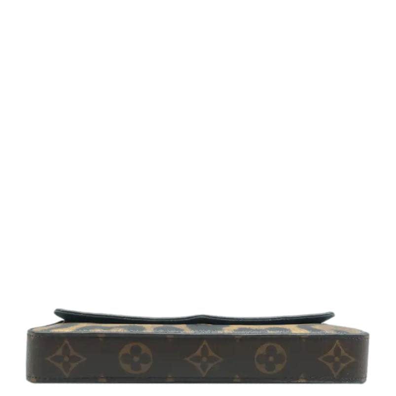 LOUIS VUITTON Pochette Felicie Monogram Canvas Wild Animal Chain Crossbody Bag Brown